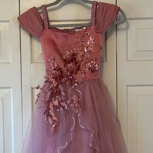 Charming Mauve Kids Dress with Floral Accents